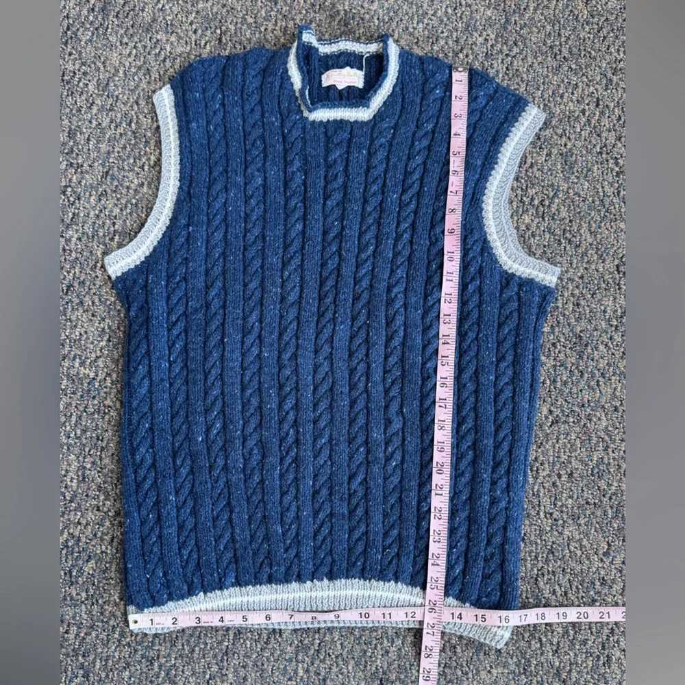 Navy Cable Knit V-Neck Wool Sweater Vest